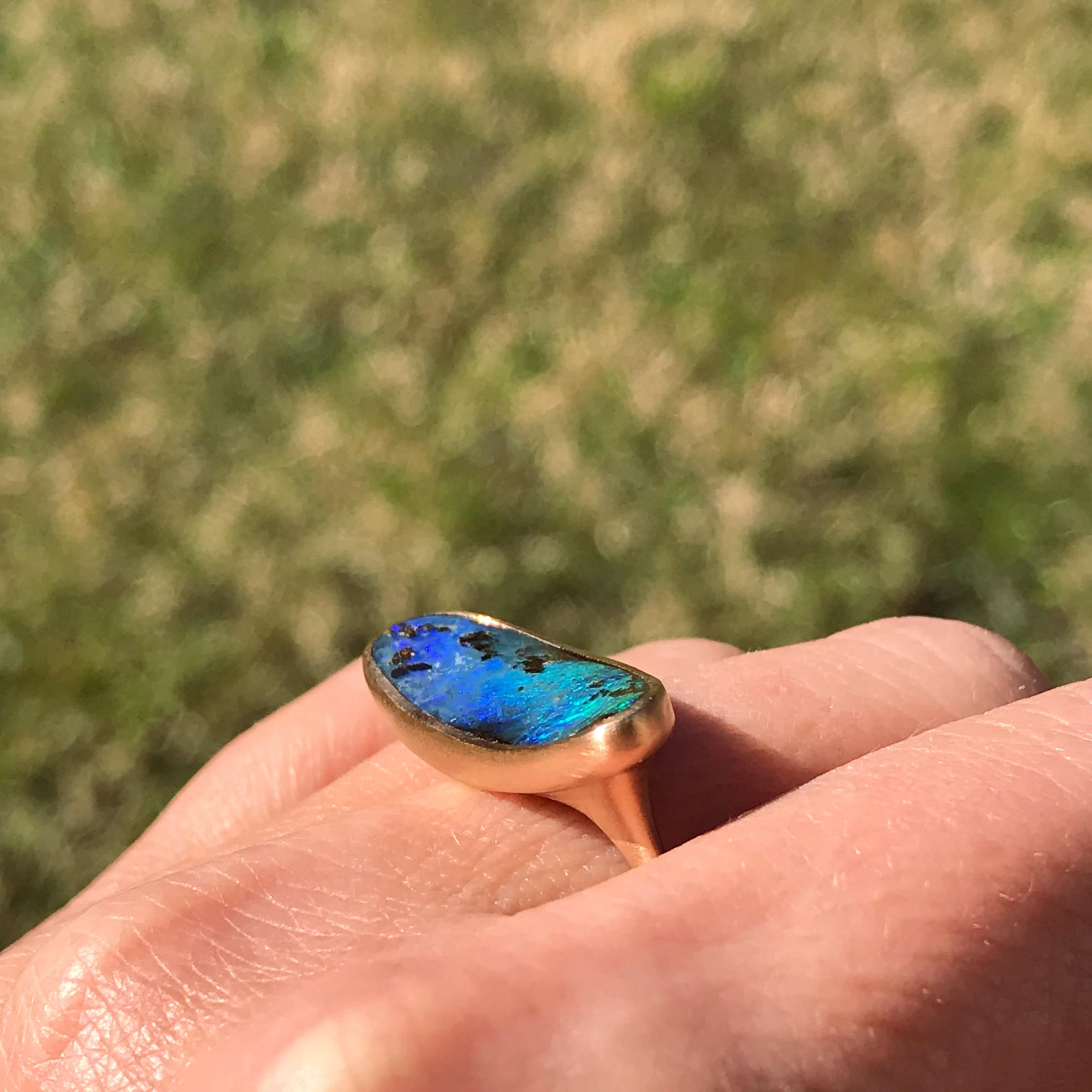 Dalben Very Long Boulder Opal Rose Gold Ring In New Condition For Sale In Como, IT