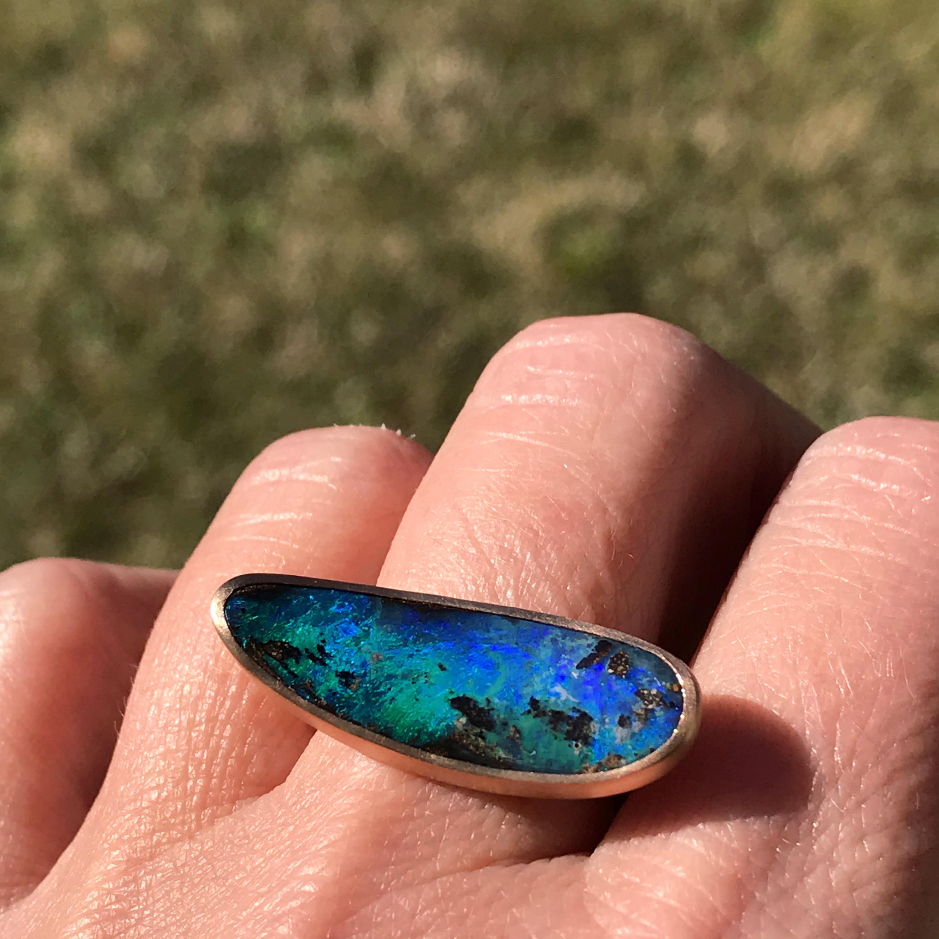 Women's Dalben Very Long Boulder Opal Rose Gold Ring For Sale