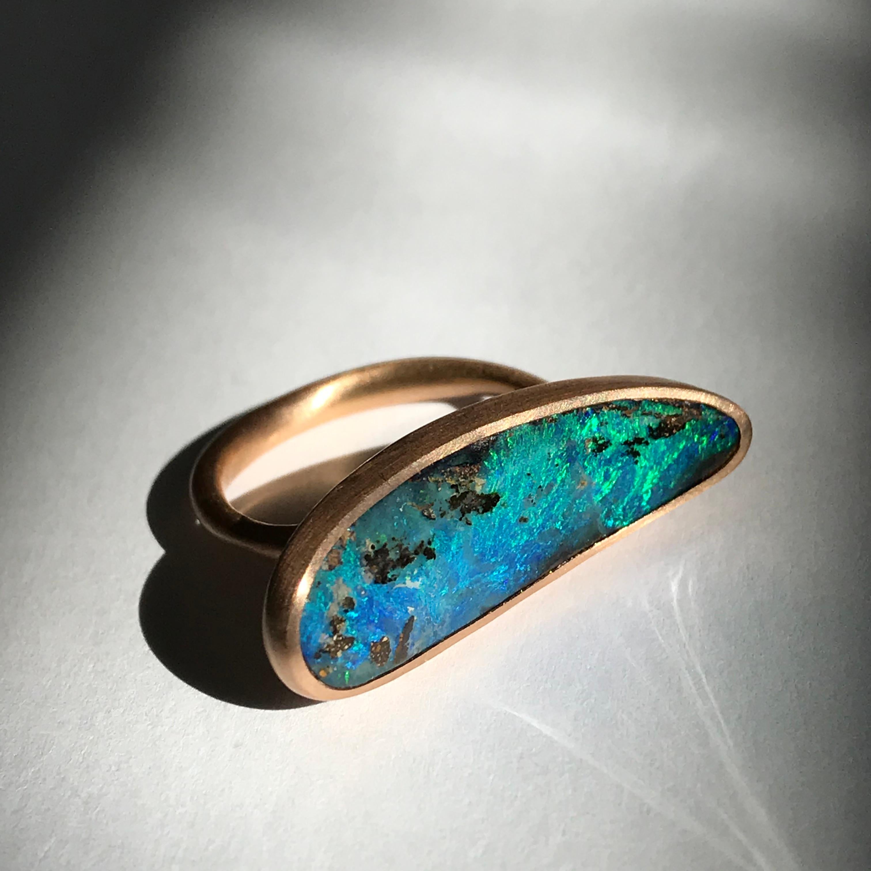 Dalben Very Long Boulder Opal Rose Gold Ring For Sale 2