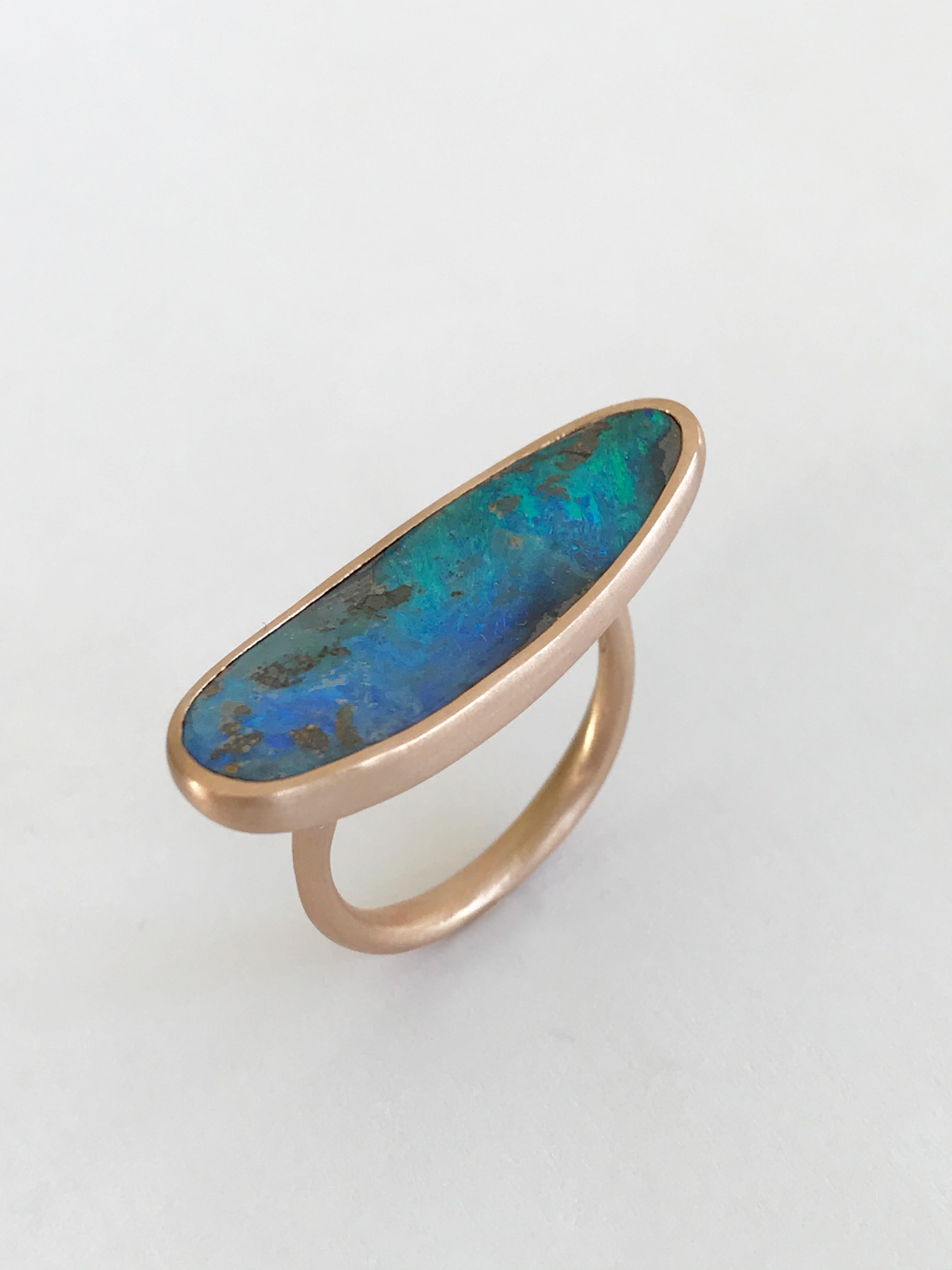 Dalben Very Long Boulder Opal Rose Gold Ring For Sale 3