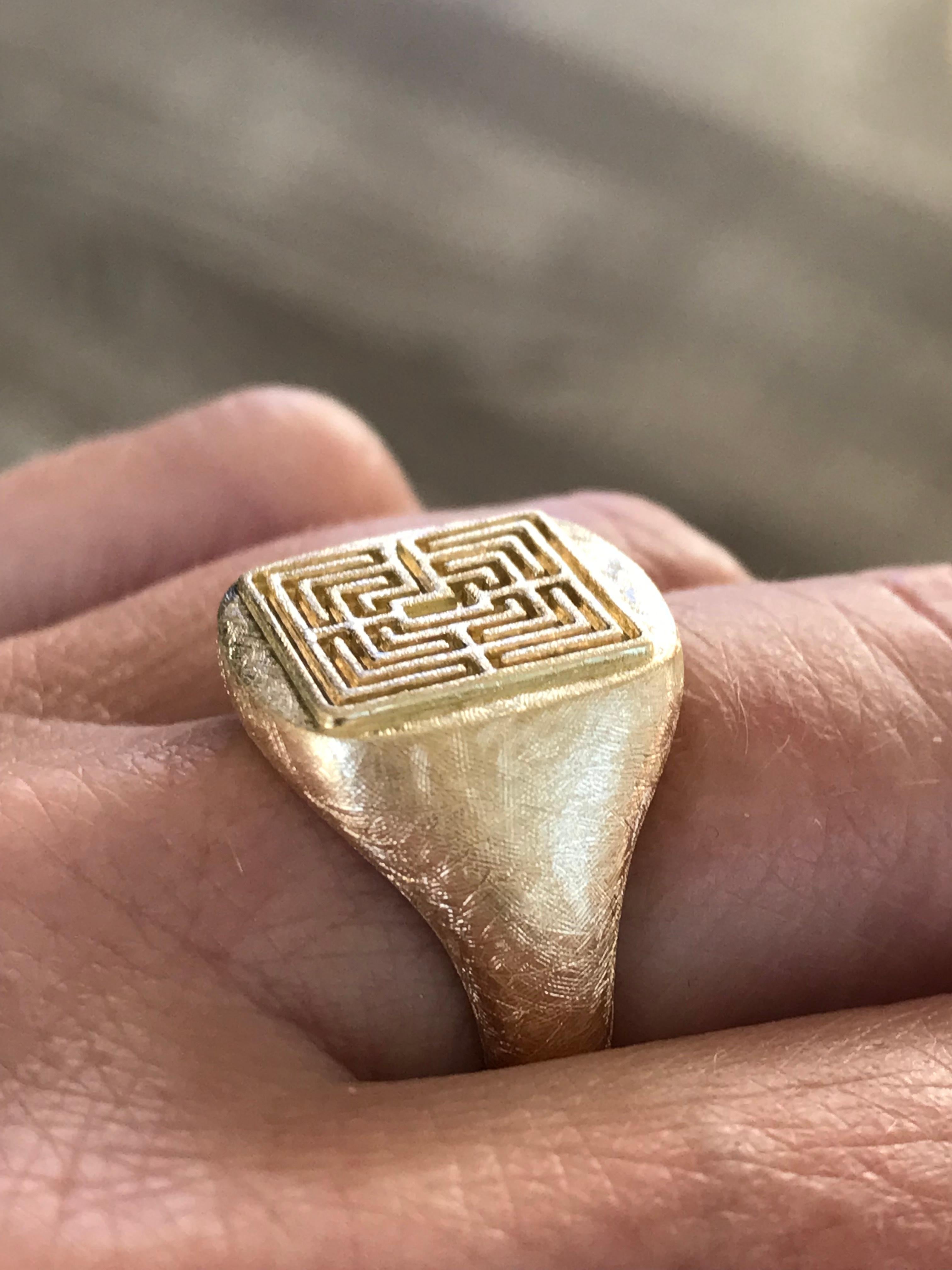 Women's or Men's Dalben Yellow Gold Labyrinth Signet Ring For Sale