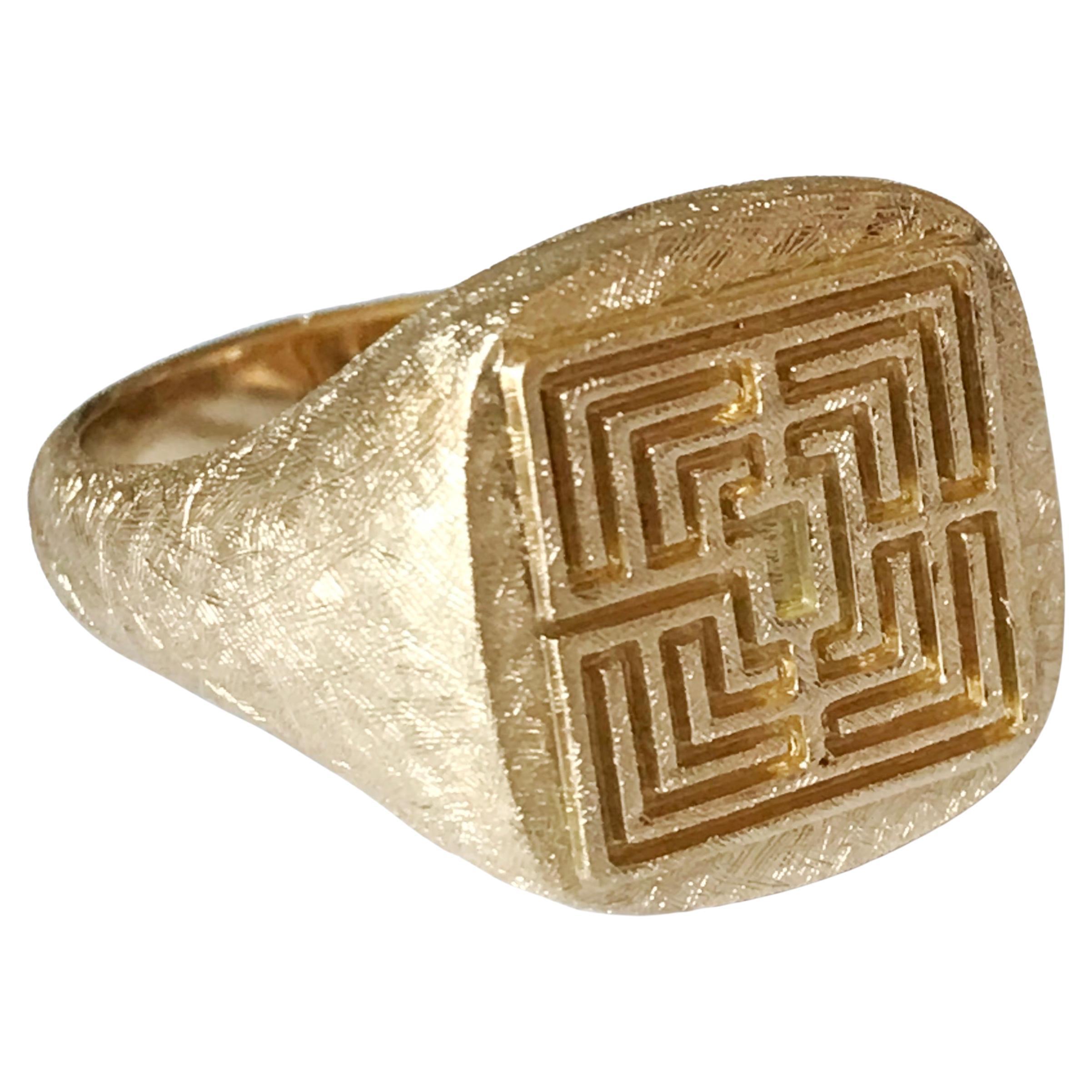 Dalben Yellow Gold Labyrinth Signet Ring For Sale