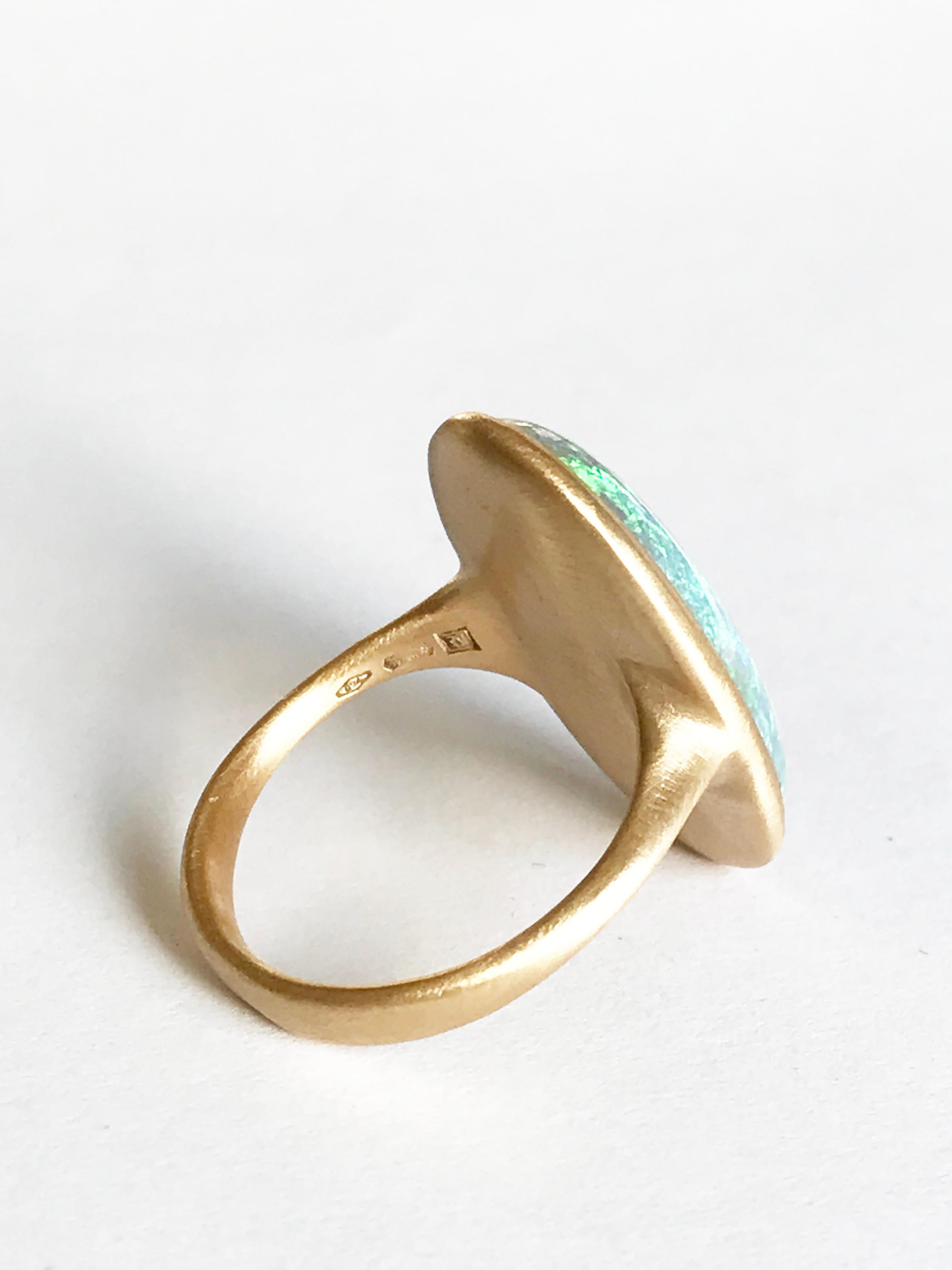 Women's Dalben Yellow Gold Ring and Australian Coober Pedy Opal For Sale