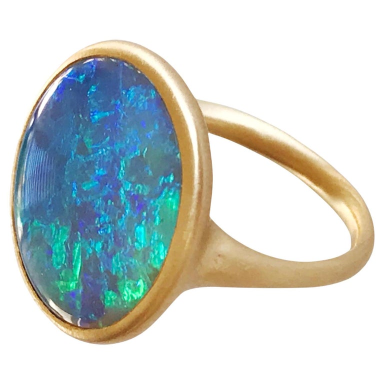 Dalben Yellow Gold Ring with Coober Pedy Opal For Sale