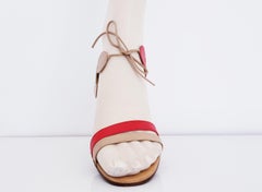 Dalco' Roma for Valentino Open High Heels circular red/beige design. Size 39 1/2