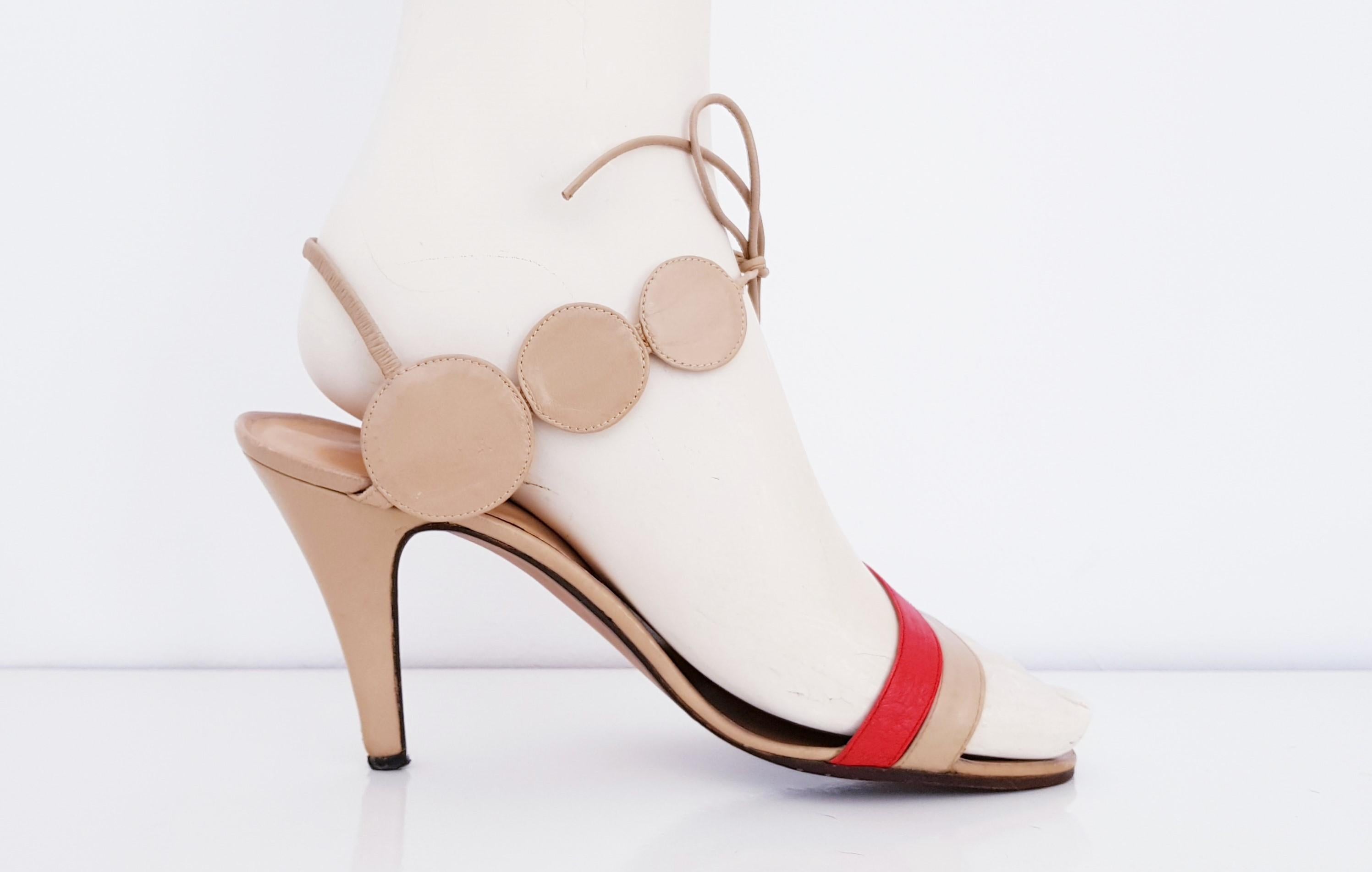 Gray Dalco' Roma for Valentino Open High Heels circular red/beige design. Size 39 1/2 For Sale