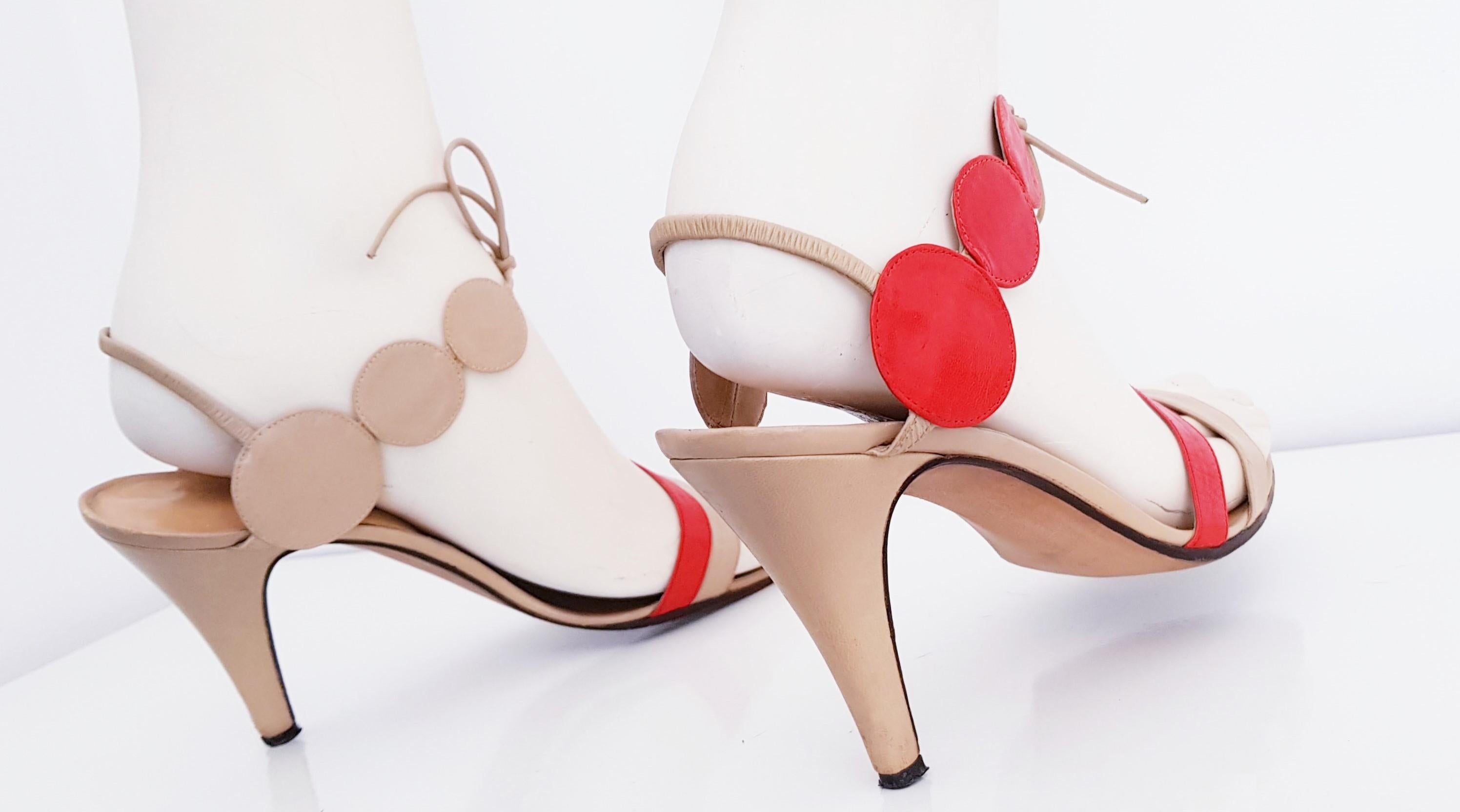 Dalco' Roma for Valentino Open High Heels circular red/beige design. Size 39 1/2 For Sale 4