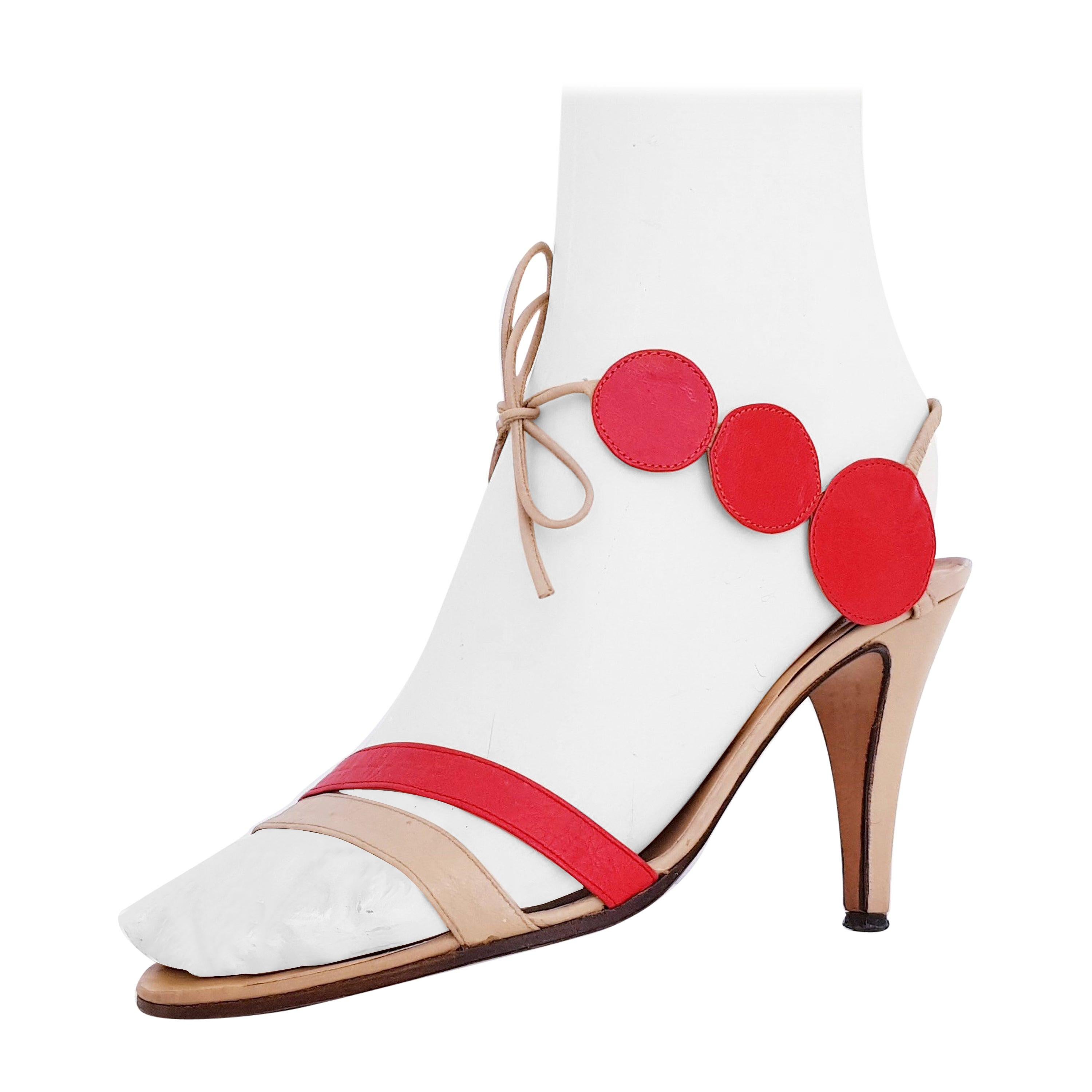 Dalco' Roma for Valentino Open High Heels circular red/beige design. Size 39 1/2 For Sale