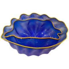 Dale Chihuly Art Glass, 2-Piece Blue Seaform Basket Set, circa 2000