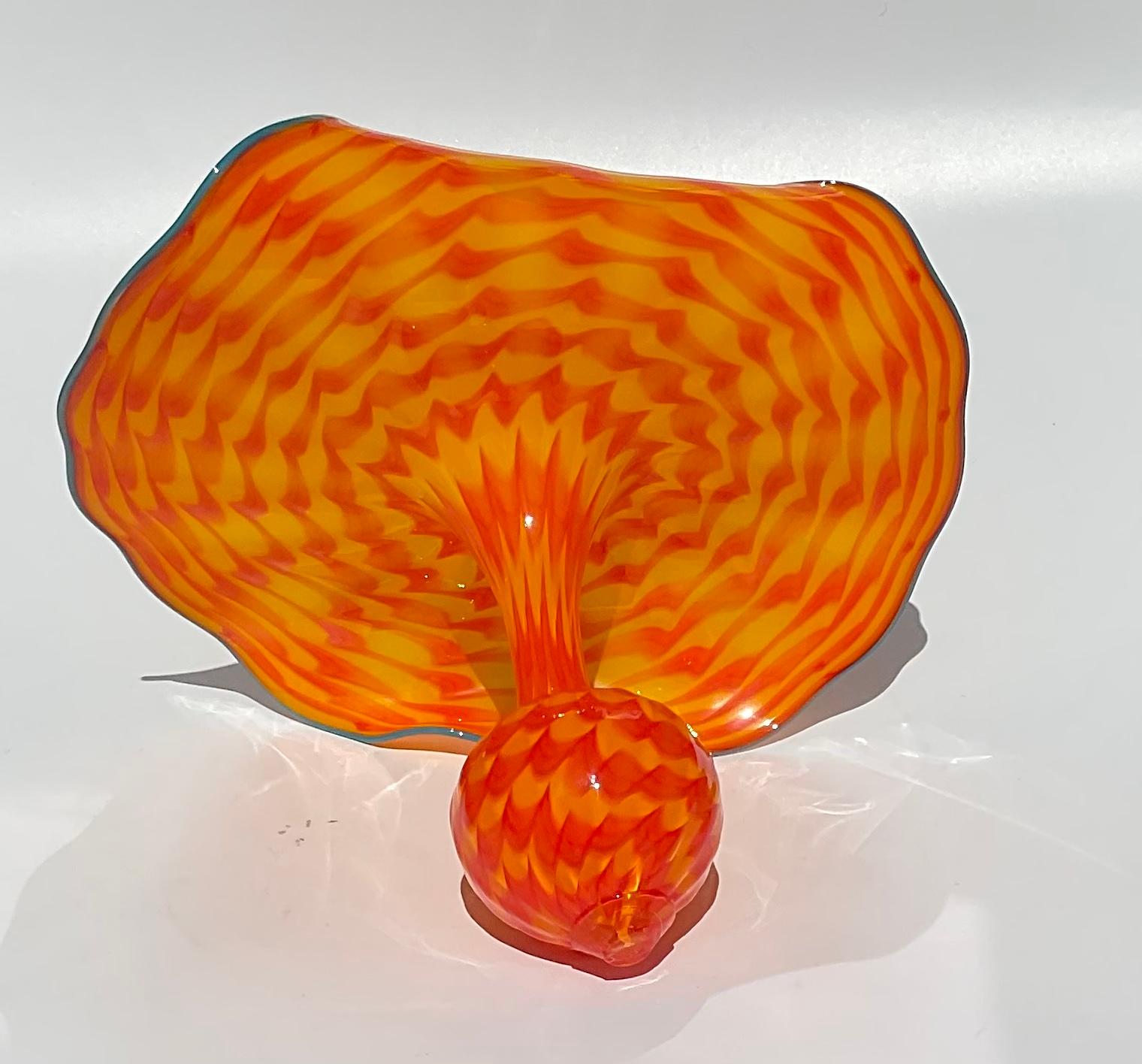 Beautiful Execution of a Chihuly Studios Merigold Persian sculpture signed Chihuly purchased in 2014 directly from Chihuly Studios Seattle, WA. Retains original receipt, paperwork, and lucite case. Very vibrant sculpture will enhance any collection