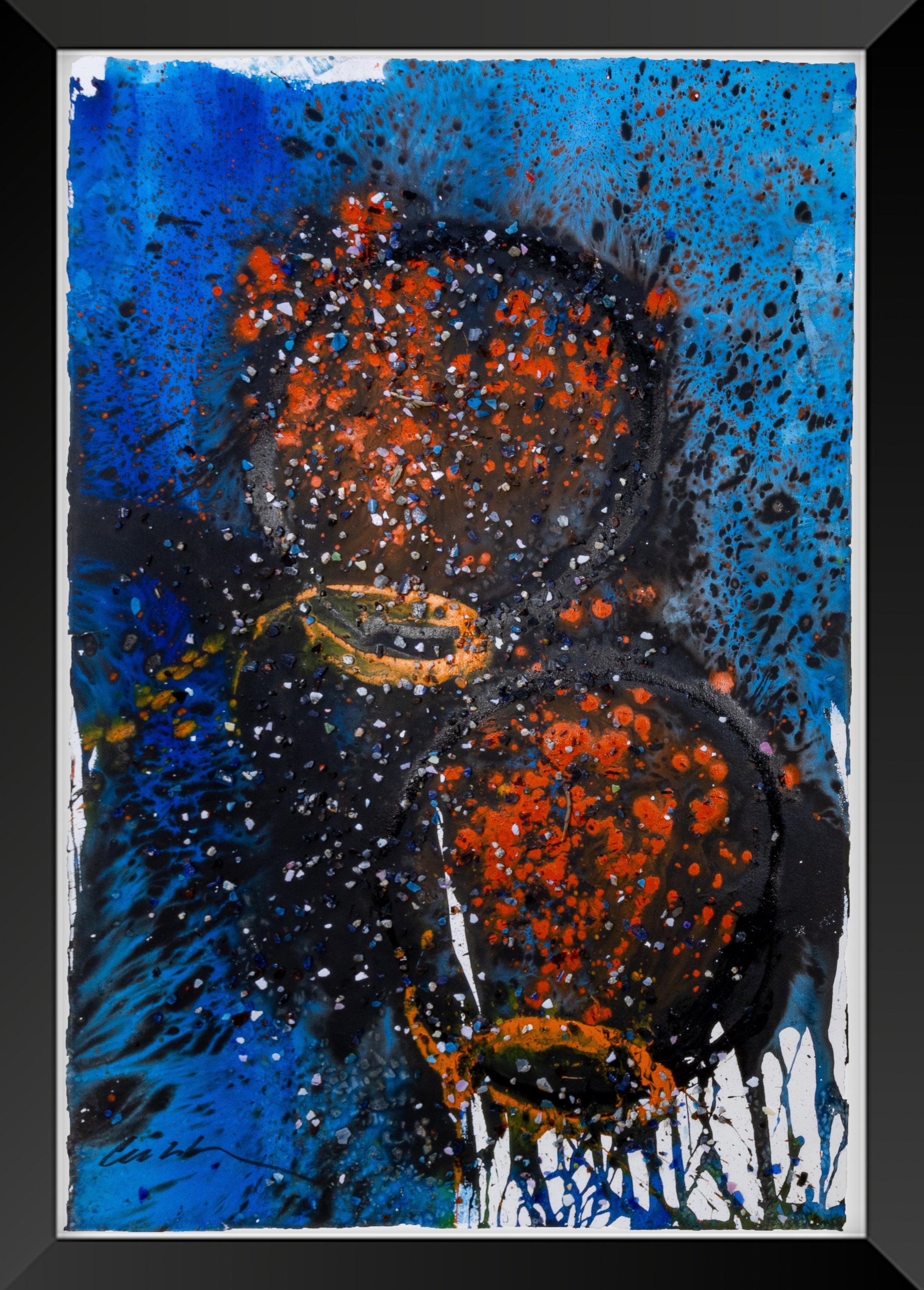 Dale Chihuly Orange und blaue Körbe große 60" signiert Original Mixed Media