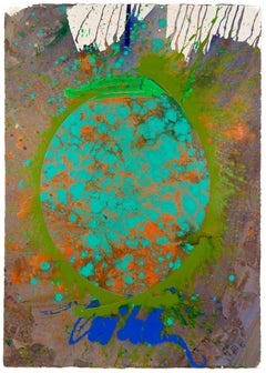 Dale Chihuly Turquoise Orange Macchia Signed 42 Inch Original Painting