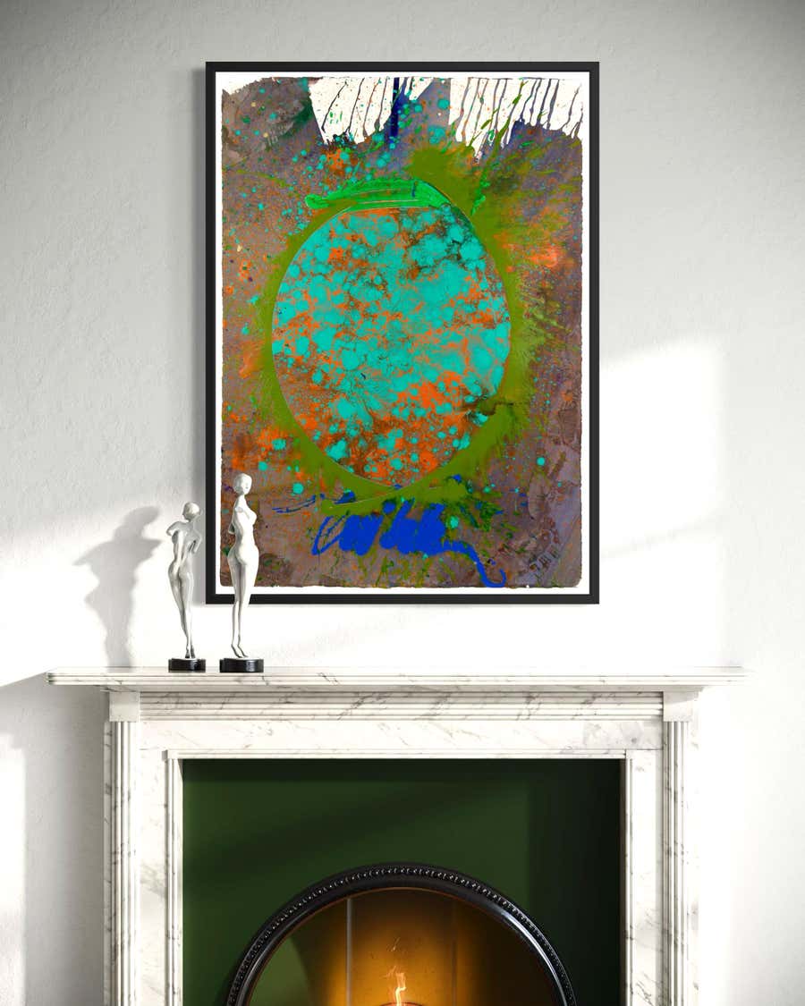 Dale Chihuly Turquoise Orange Macchia Signed 42 Inch Original Painting