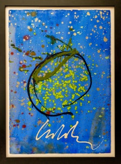 "Macchia Series Drawing" Boisterous Abstract Action Painting in Blue Green Gold