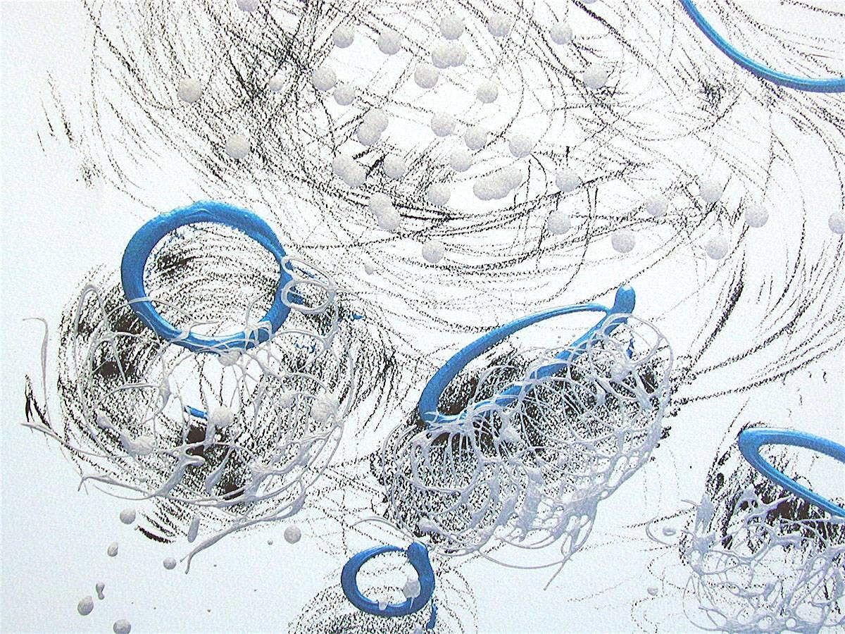 BASKET DRAWING Signed Lithograph Free-form Abstract Drawing Graphite Pearl Blue - Gray Print by Dale Chihuly