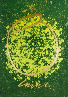 Dale Chihuly Original signiert Malerei große 42" Grün Gelb und Gold Korb