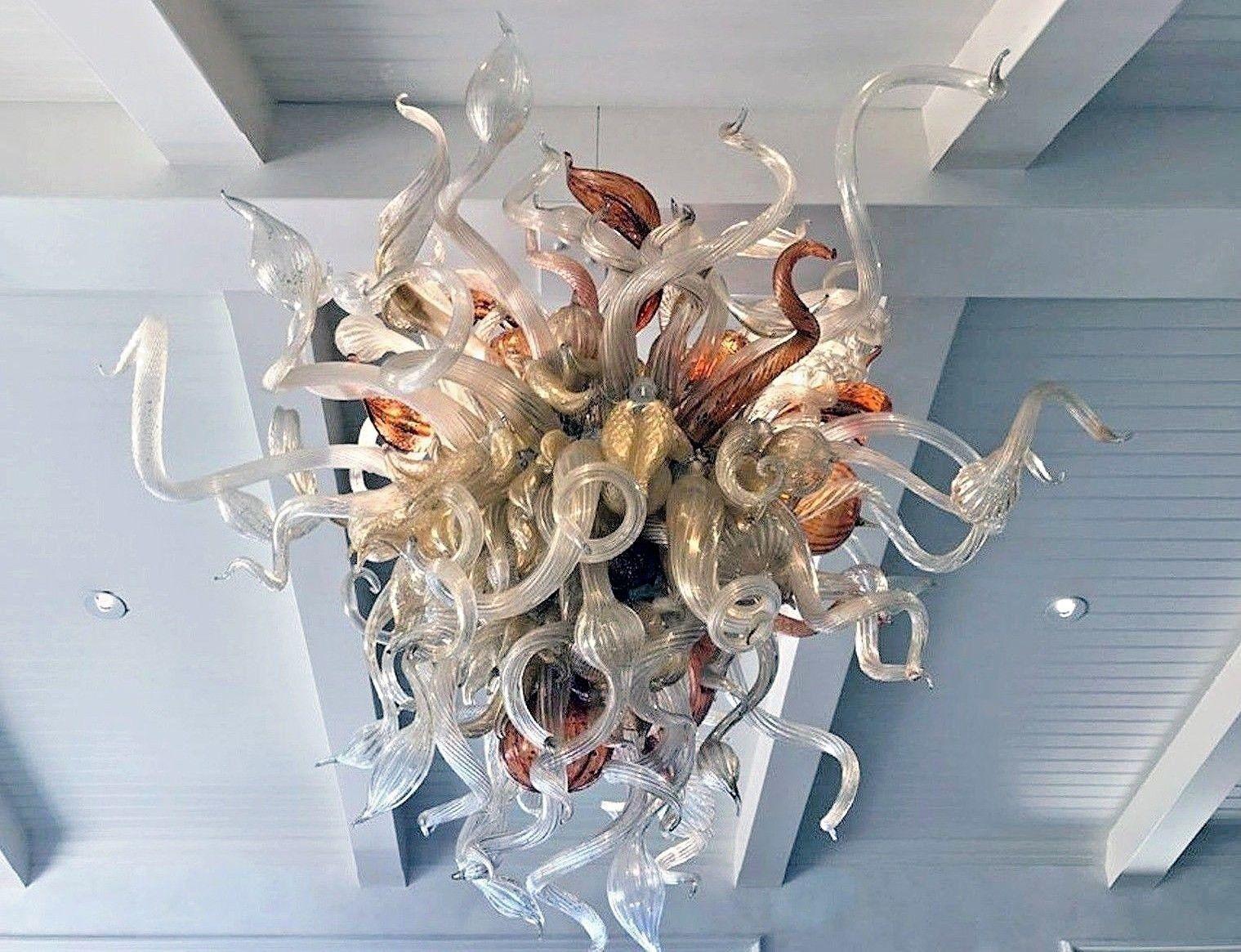 Chihuly Chandelier 5' x 4', 250 pieces includes professional install worldwide - Brown Abstract Sculpture by Dale Chihuly
