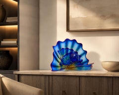 Chihuly Signed 1997 Four Pc Handblown Glass Blue Persian Set w/ Red Lip Wrap