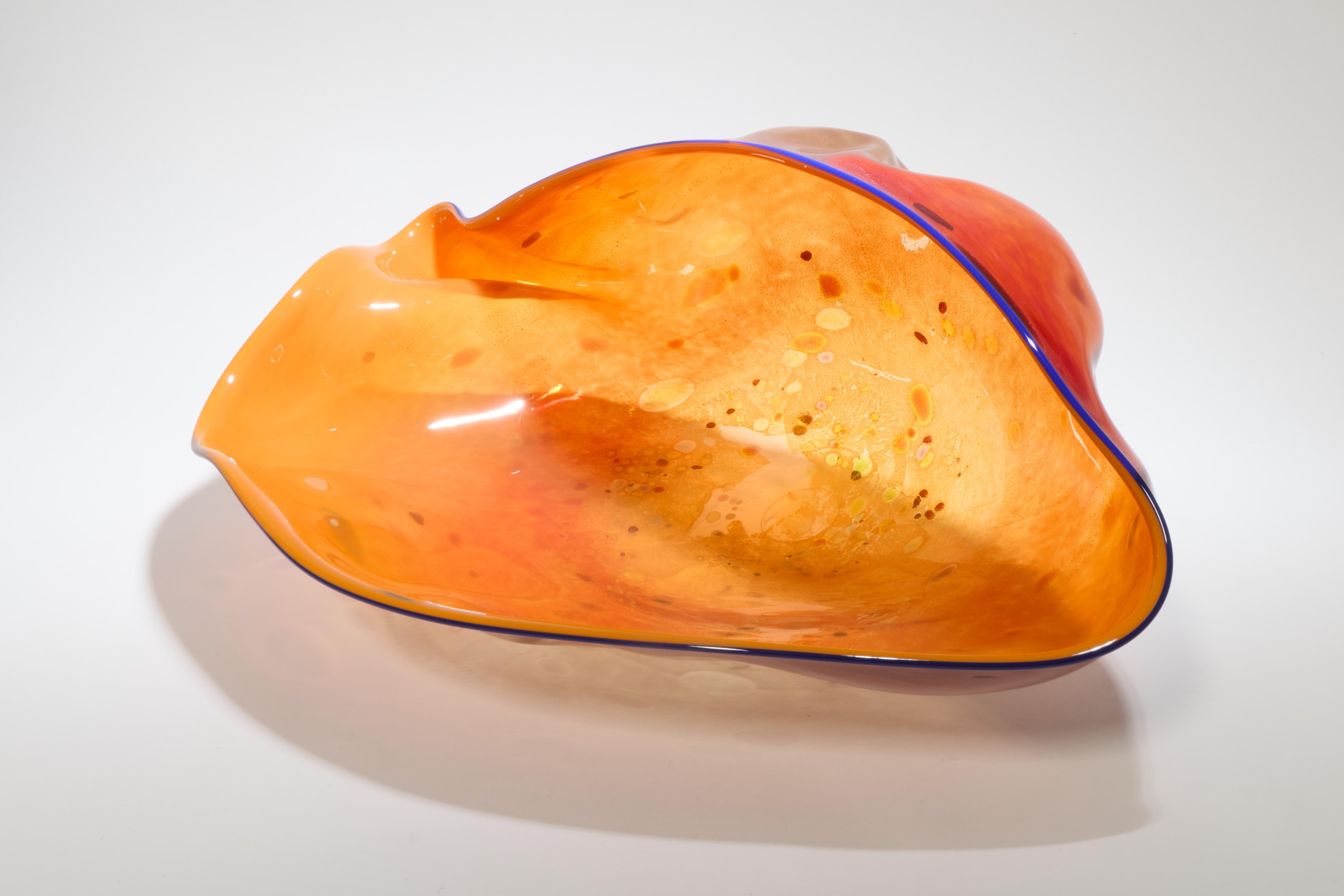 Dale Chihuly Abstract Sculpture - Dale Chihully Silver Orange Basket w/ Black Lip Wrap 1992 Signed Handblown Glass