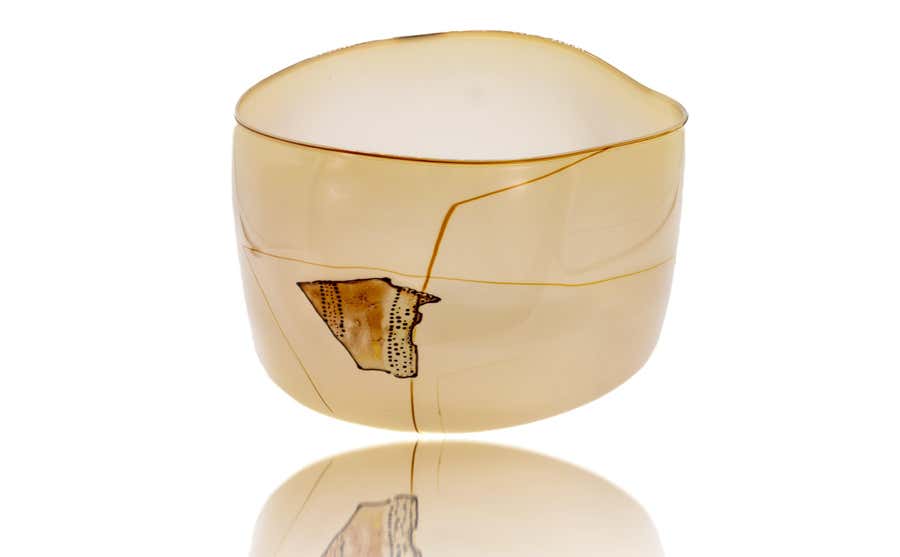 Dale Chihuly 1979 Signed Peach Tabac Basket Navajo Blanket Shard Blown Glass