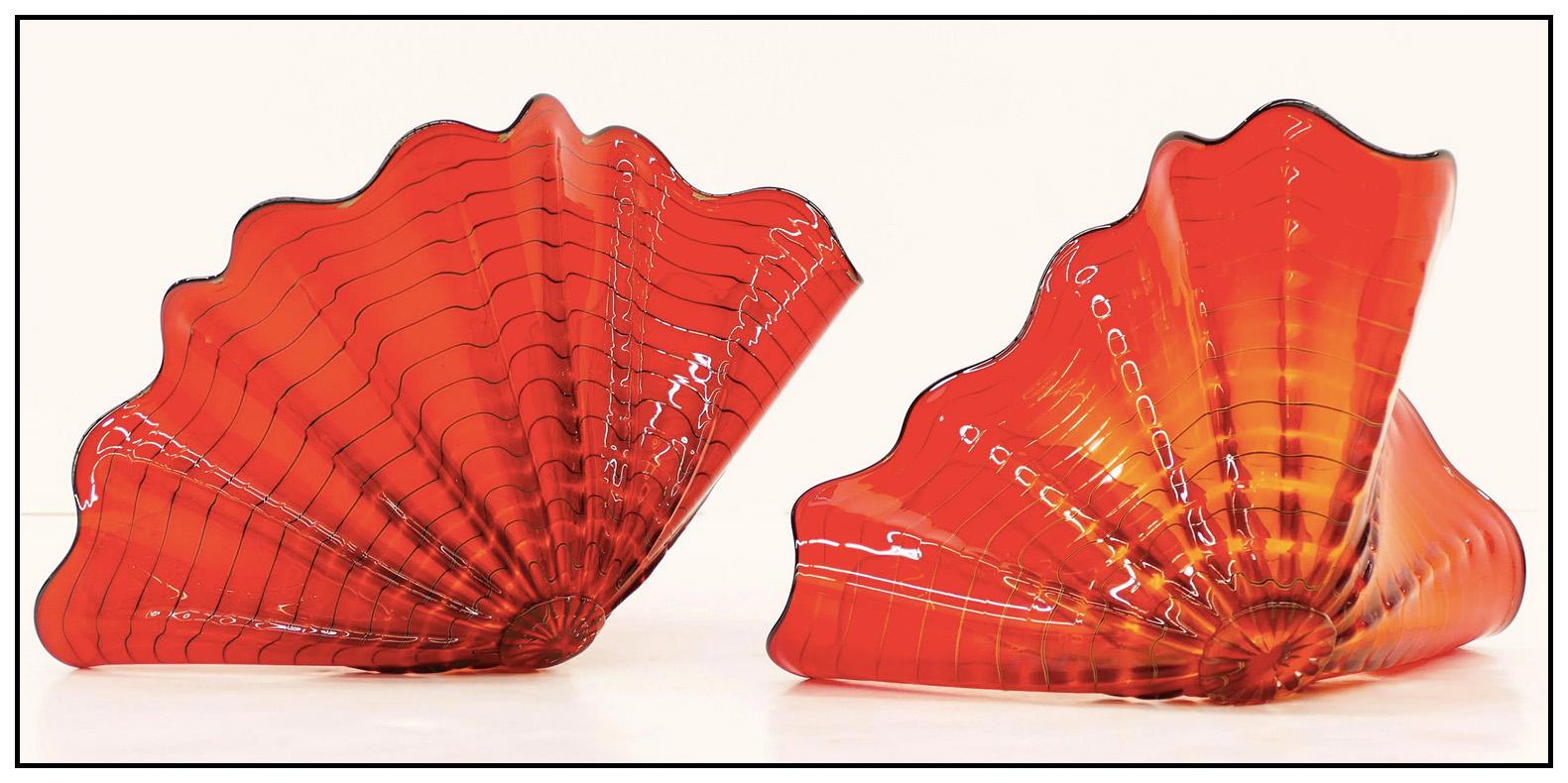 Dale Chihuly 2 Piece Original Persian Red Set Blown Glass Hand Signed Artwork 1