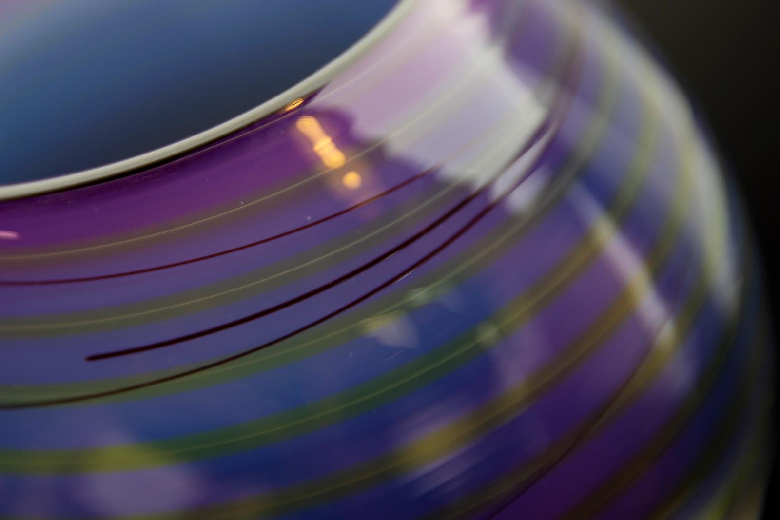 Dale Chihuly 3 Piece Royal Violet Basket Set Hand Blown Glass Signed Dated For Sale 1