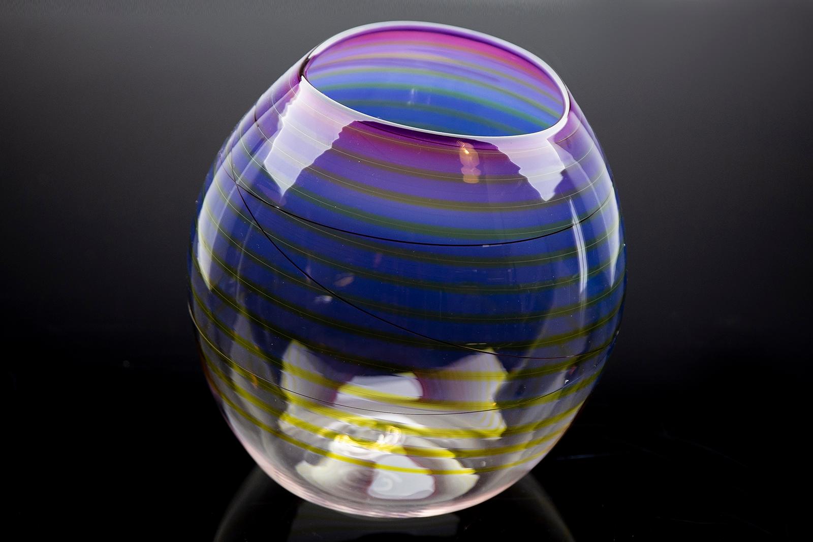 Dale Chihuly 3 Piece Royal Violet Basket Set Hand Blown Glass Signed Dated For Sale 2