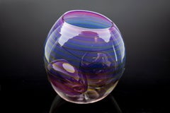 Dale Chihuly 3 Piece Royal Violet Basket Set Hand Blown Glass Signed Dated