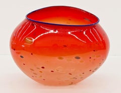 Retro Dale Chihuly Authentic Large Hand Blown Glass Sculpture Red Basket Signed Dated