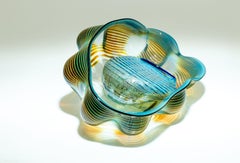 Dale Chihuly Azure Blue and Ochre Seaform Set Signed 1991 Unique Handblown Glass