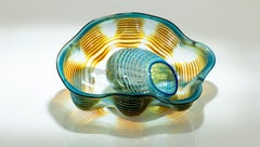 Dale Chihuly Azure Blue and Ochre Seaform Set Signed 1991 Unique Handblown Glass