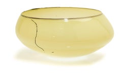 Dale Chihuly Butter Yellow Basket with Black Lap Wrap Signed 1993 Blown Glass