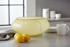 Dale Chihuly Butter Yellow Basket with Black Lap Wrap Signed 1993 Blown Glass