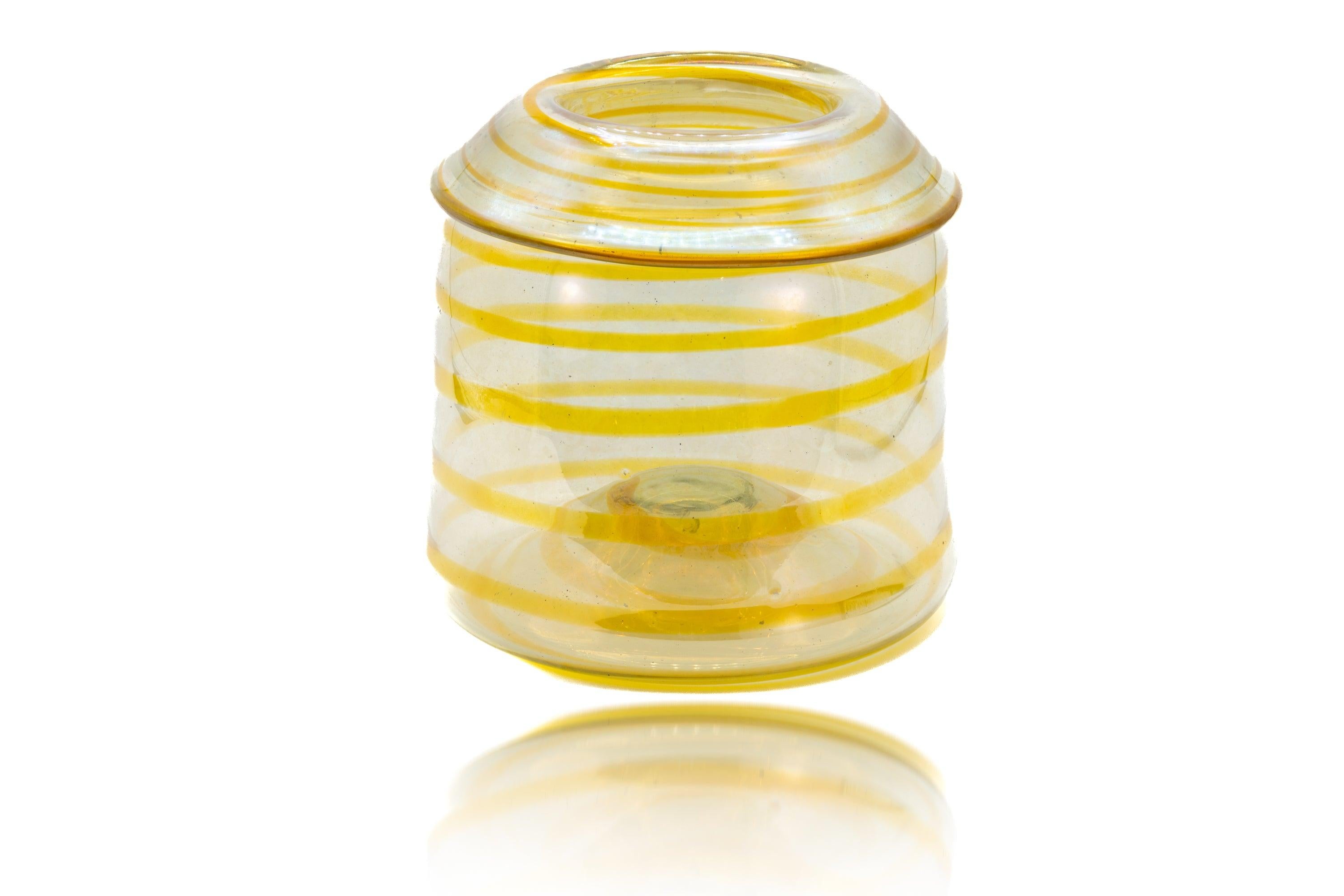 Dale Chihuly c.1970 Clear with Yellow Stripes Pilchuck Blown Glass 6 Inches Wide