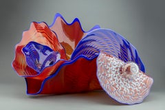 Dale Chihuly Carnelian and Lapis Persian Set with Blue Lip Wraps Orig glass