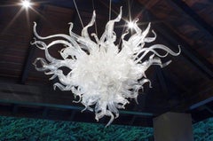 Dale Chihuly Silver Leaf Gilded Pearl White Chandelier Original Handblown Glass