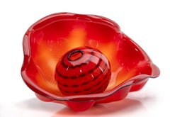 Dale Chihuly Chinese Red Seaform Pair Portland Press 1995 Hand Blown Glass