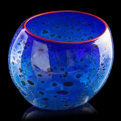 Dale Chihuly Cobalt Blue Basket with Candmium Red Lip Sold Out Edition Sculpture