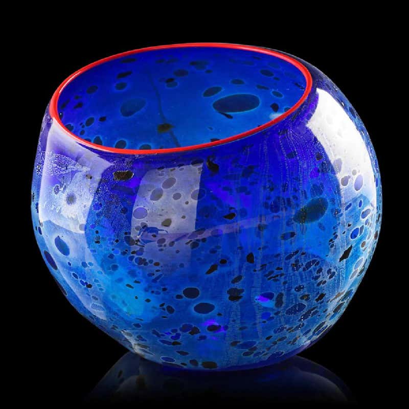 Dale Chihuly Dale Chihuly Cobalt Blue Basket with Candmium Red Lip