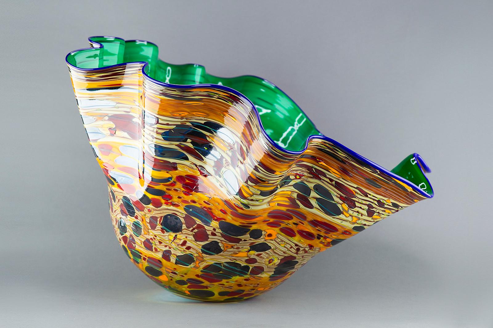 Artist: Dale Chihuly
Title: Emerald Macchia with Indigo Lip
Medium: Handblown glass
Size: 20