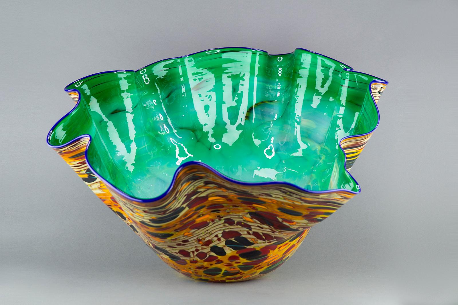 Dale Chihuly Emerald Macchia with Indigo Lip Original Handblown Glass Signed Art For Sale 1