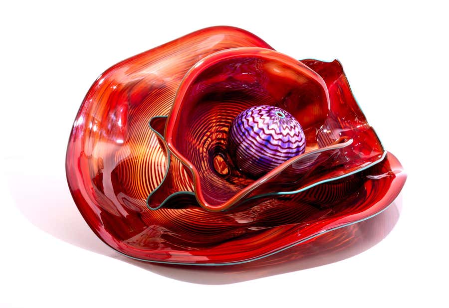 Dale Chihuly Four Piece Red Seaform Set Wrap Signed 1987 Blown Glass