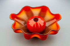 Dale Chihuly Chinese Red Seaform Pair Handblown Glass Signed Contemporary Art