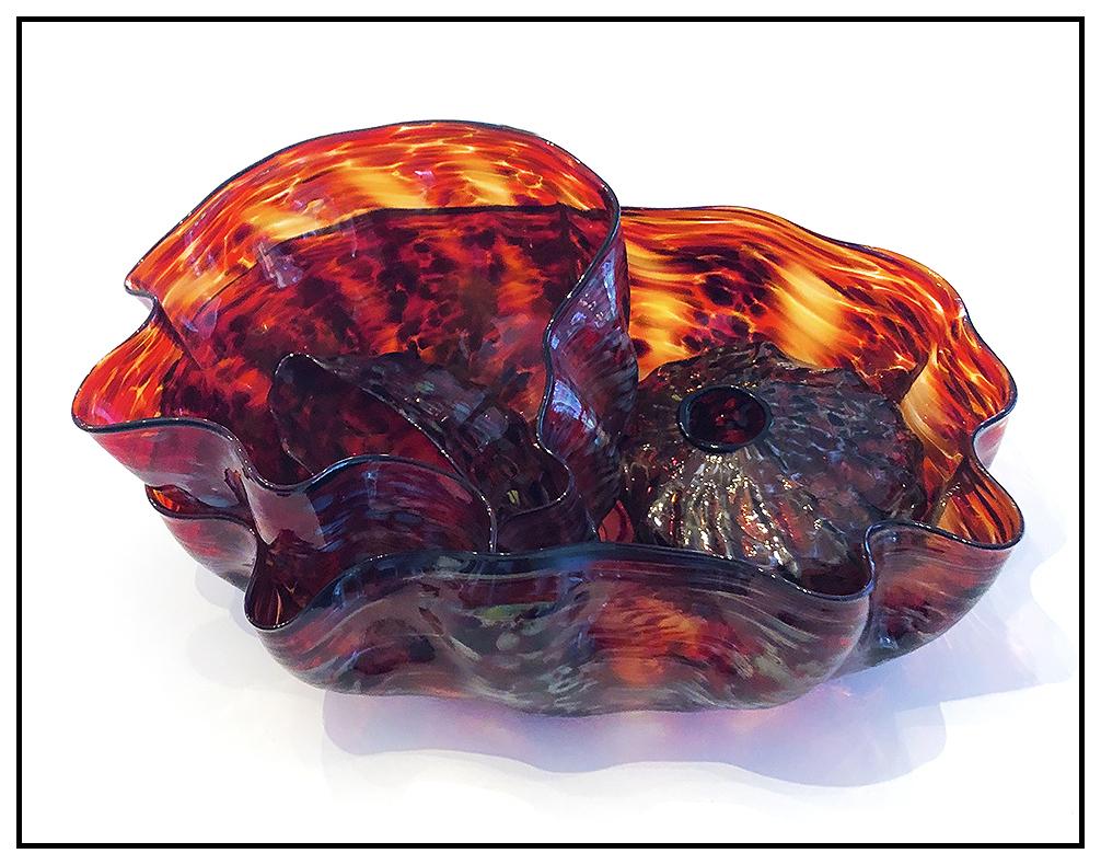 Dale Chihuly Original 4 Piece Hand Blown Glass Seaform Set Signed Macchia Art For Sale 1