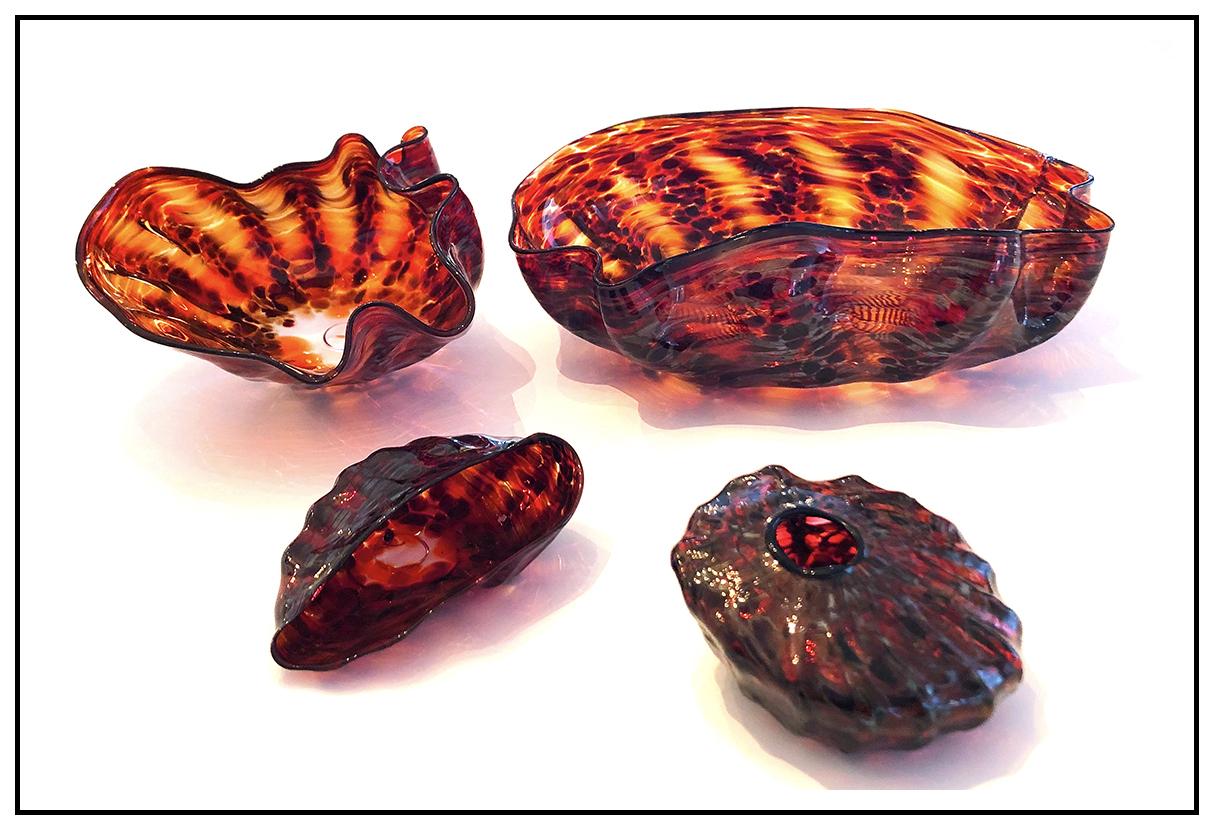 Dale Chihuly Original 4 Piece Hand Blown Glass Seaform Set Signed Macchia Art For Sale 2