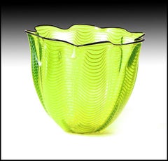 Used Dale Chihuly ORIGINAL Hand Blown Glass Macchia Large Hand Signed Modern Basket