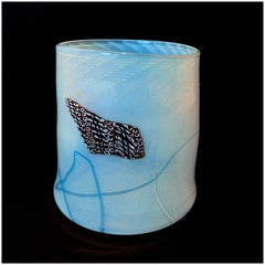 Vintage Dale Chihuly ORIGINAL HAND BLOWN Glass Soft Cylinder Signed Artwork Blanket Blue