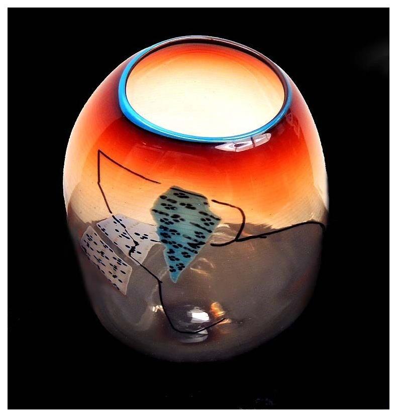 DALE CHIHULY Rare ORIGINAL HAND BLOWN GLASS Soft Cylinder Artwork Signed macchia – Sculpture von Dale Chihuly