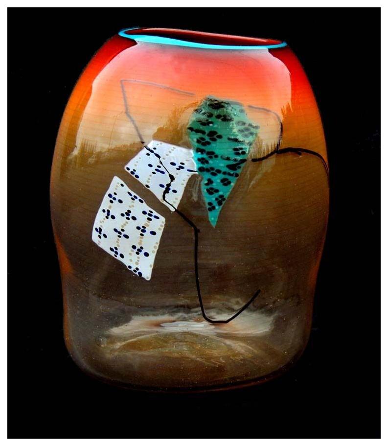 Dale Chihuly Abstract Sculpture – DALE CHIHULY Rare ORIGINAL HAND BLOWN GLASS Soft Cylinder Artwork Signed macchia