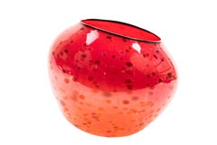 Dale Chihuly Red Basket with Black Lip Wrap Signed Hand-Blown Glass 1995